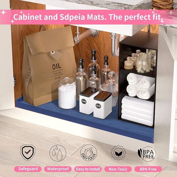 Sdpeia Under Sink Mat 22"×14" Waterproof Silicone Cabinet Liner & Sink Protector for Kitchen & Bathroom, Multi-Purpose Organizers Tray for Pets, Laundry, Cat Litter Mat
