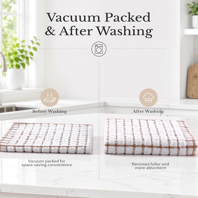 Homaxy 12 Pack Terry Kitchen Dish Cloths, 12"x12", Brown | Super Soft and Absorbent Dish Rags, Quick Drying Reusable Dish Towels for Washing Dishes