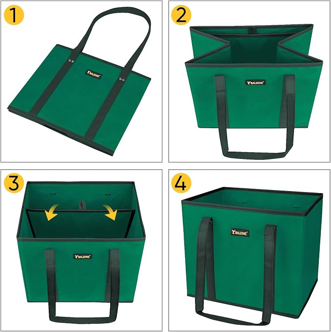 BALEINE 3PK Reusable Grocery Bags, Heavy Duty Shopping Tote Bag | 12'' Long Handles, Reinforced Bottom Keeps Upright, Fold Flat Storage, Water-Resistant Shopping Bag, Multiple Color Options