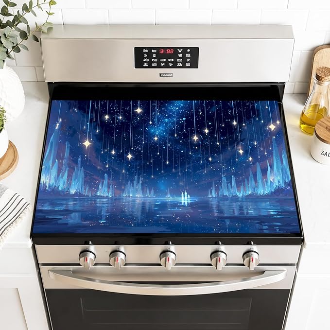 Blue Starlight Stove Top Cover 28.35x20.47 in Non Slip Mat | Heat Resistant Cooktop Protector Mat with Non-Slip Backing, Scratch Protection and Countertop Drying Mat.