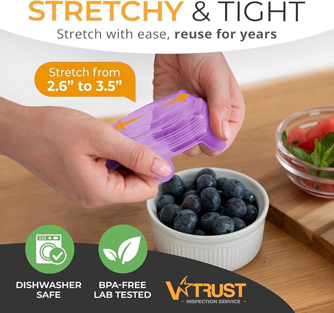 Orblue Silicone Stretch Lids 6-Pack Small for Fresh Food Storage - Seal in Flavors, Keep Food Fresh and Reduce Waste Lilac