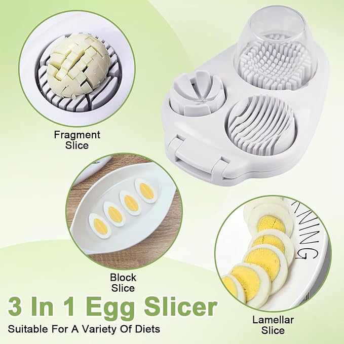 3 in 1 Egg Slicer for Hard Boiled Eggs with Cleaning Brush | Three Cutting Modes for Slices, Wedges and Dices, Egg Cutter&Fruit Slicer, Heavy Duty, Stainless Steel Wires, Dishwasher Safe