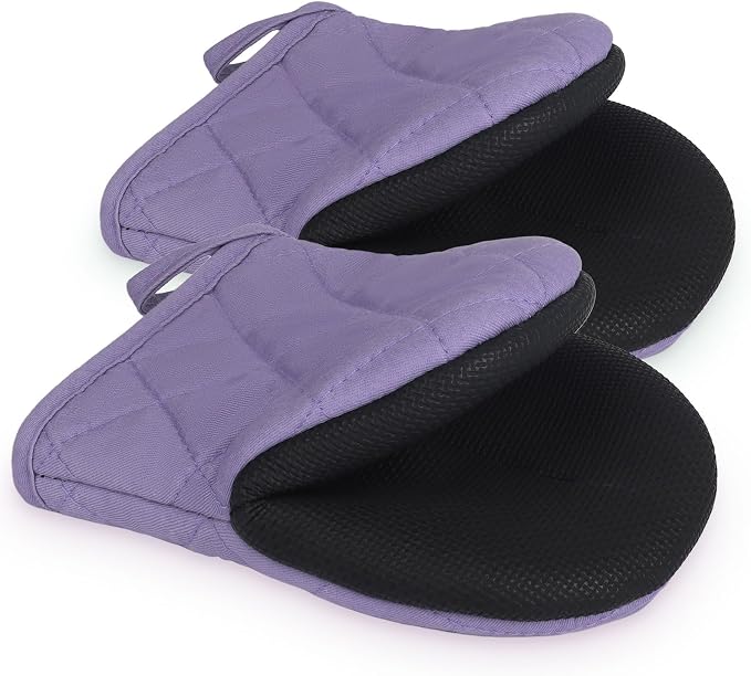 Goldmeet Mini Oven Mitts 2-Pack, 7"x5.5", 500°F Silicone Grip, Taro Purple | Non-Slip, Heat Resistant, Machine Washable, Hanging Loop, Fits Small Hands, for Baking Grilling BBQ Cooking