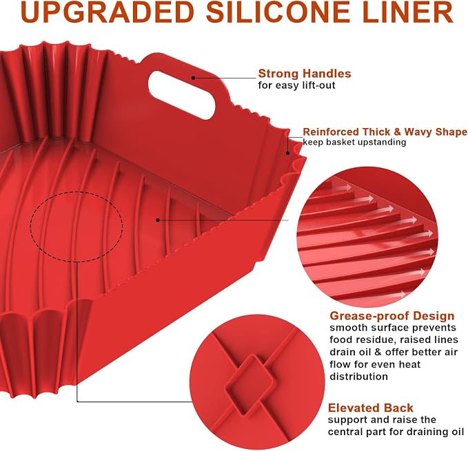 2 Pack Silicone Air Fryer Liners Reusable, 7.1 Inch Airfryer Liners 4-7 QT Square Air Fryer Liners Silicone Pot Oven Liner Baking Tray, Air Fryer Basket Mat Silicone Bowl Air Fryer Accessories