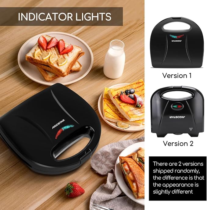 Aigostar Sandwich Maker with Non-stick Deep Grid Surface, Black | Compact Electric Grill for Egg, Ham, Steaks, Tostadora de Pan Black, ETL Certificated