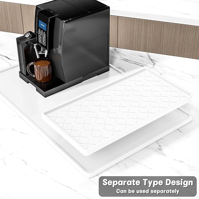 Rnivvi Silicone Coffee Mat, 16" x 24" Waterproof Raised Edge Coffee Bar Mats for Espresso Machine Station Accessories, Heat Resistant Detachable Dish Drying Pad for Kitchen Counter, Dish Rack, White