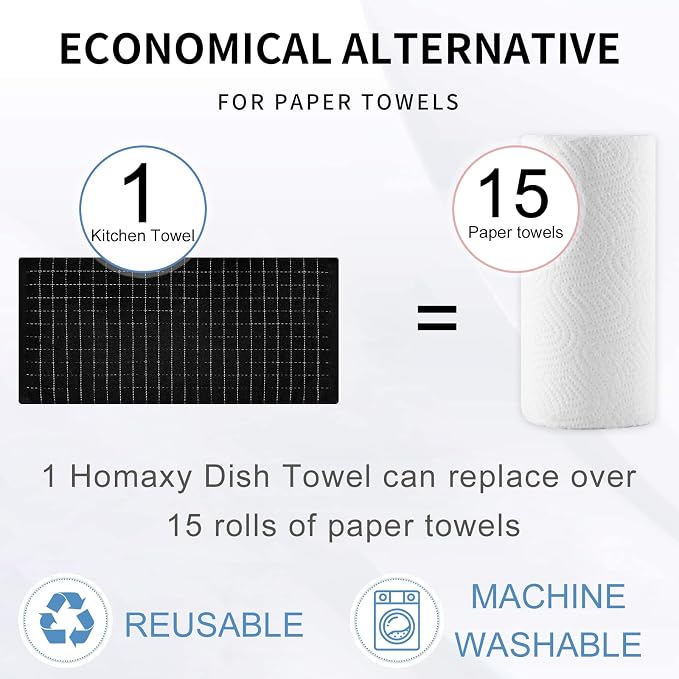 Homaxy 100% Cotton Terry Kitchen Towels, 4 Pack, Black | Ultra Soft and Absorbent Dish Towels for Kitchen, Suitable for Drying and Washing Dishes