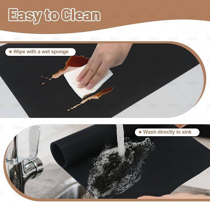 Silicone Heat Resistant Mats for Countertop, 2MM Extra Thick, 18.9*14.57 In | Silicone Mat for kitchen Counter, Non Slip Hot Pad, Waterproof , Suitable for Airfryer, Microwave, Coffee Maker, Black