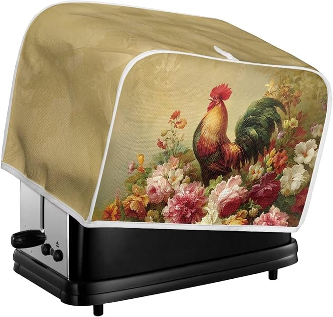 Rooster Peony Printed Toaster Cover Farm Hourse Bread Maker Cover Dustproof Oven Covers Kitchen Small Appliance Covers 2 Slice Toaster Oven Protector, S, Green