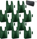 BeeGreen Christmas Green Reusable Grocery Bags with Zipper Storage Pouch 10 Packs Dark Green Reusable Shopping Bags Bulk Foldable-Machine Washable