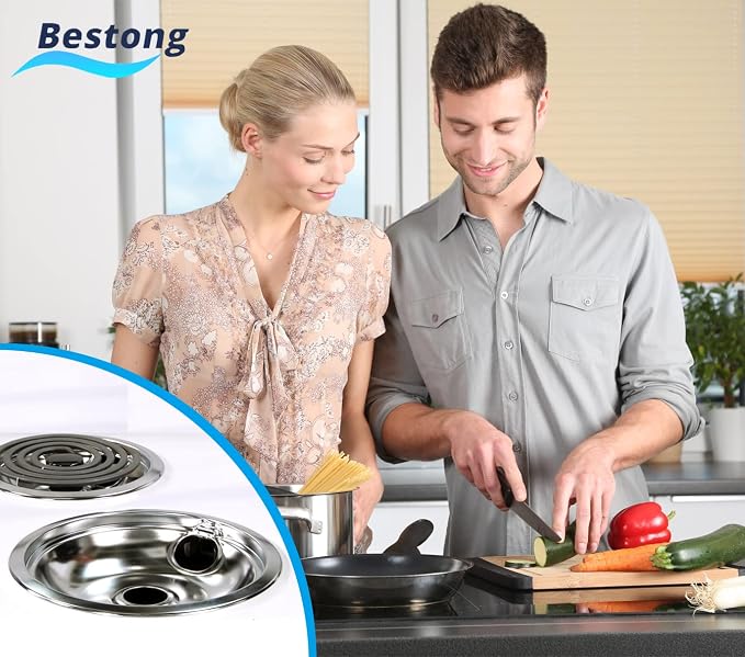 Electric Stove Drip Pans for Whirlpool W10278125, 4-Pack (3x6",1x8") | Includes 3 large 6" and 1 large 8" Chrome drip pans to replace worn burner bowls on compatible Whirlpool ranges