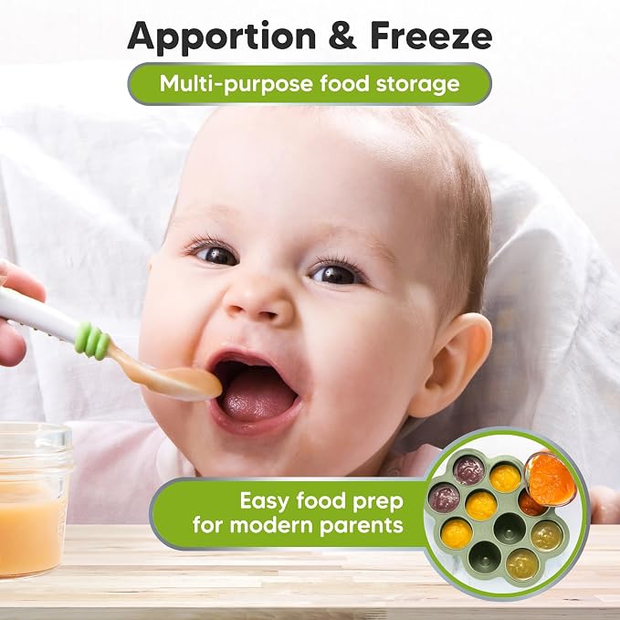 KeaBabies Silicone Food Freezer Trays with Lid, 2oz x 10 Pods (Sage) | Baby Food Storage Containers, Easy Puree Meal Prep, Breast Milk Silicone Freezer Molds, Dishwasher, Microwave Safe, BPA-Free