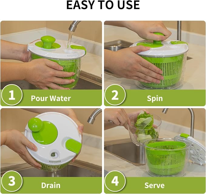 Salad Spinner 3 QT Fruit and Vegetable Washer with Bowl and Mesh Basket | Compact Lettuce Spinner Saves Counter Space, Quickly Washes, Spins, and Dries Salad Greens