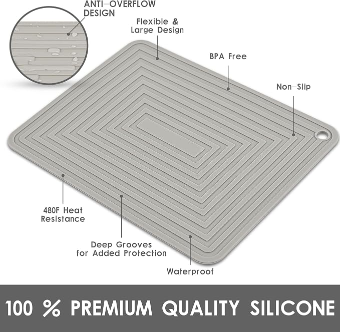 Silicone Trivets for Hot Dishes, Trivet Mat Hot Pads for Kitchen, Trivet for Pots and Pans, Big Silicone Pot Holders, Trivets for Quartz Countertops, Heat Resistant Mats Set 2 Light Gray