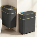 LALASTAR 2-Pack Bathroom Trash Can with Lid, Slim Motion Sensor Trash Can, Small Automatic Garbage Can Touchless, Waterproof Trash Bin for Bedroom, Office, Living Room, 2.3 Gal, Black with Gold Trim