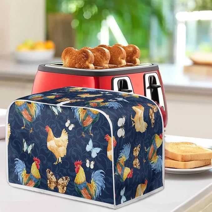 Butterfly Rooster 2 Slice Toaster Cover - Chicken Print Bread Maker Cover - Dust and Fingerprint Protection, Machine Washable