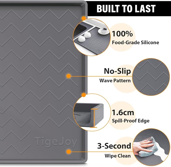 TigeJoy Under Sink Mats for Kitchen Waterproof 25" x 22", Cabinet Liner | Leak-Proof Silicone Mat Sink Protector, Kitchen Essentials Organizer and Storage,Boot or Shoe Tray, Pet Feeding Mat