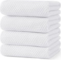 Kitinjoy 100% Cotton Waffle 4-Pack Kitchen Towels, 20" x 28", White | Super Soft, Ultra-Absorbent, Fast Drying, lightweight, Quick Drying Kitchen Hand Towels