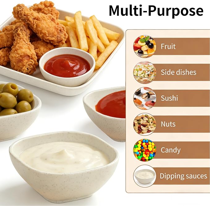 Dipping Bowls,Sauce Cups,Sauce Bowls,Small Bowls for Dips,4.5 oz,9 Pack | Unbreakable Small Plastic Bowls,Small Dessert Bowls,Mini Prep Bowls,Wheat Straw Small Bowls for Side Dish, Ketchup, BBQ-Beige