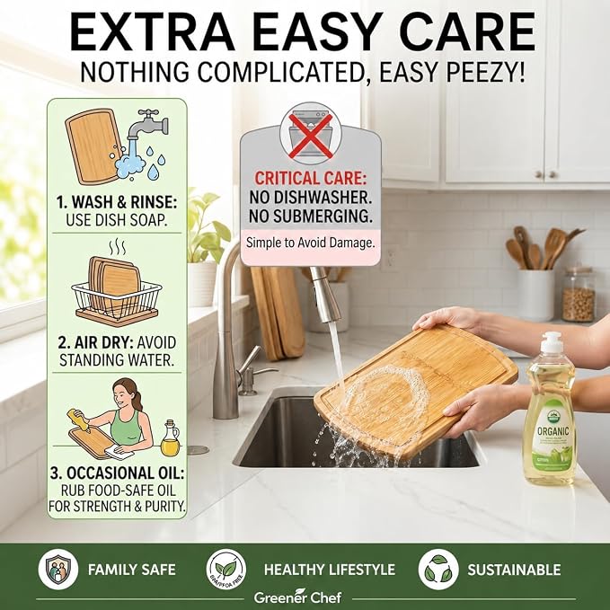 SAFEST Extra Large Bamboo Cutting Board Set of 3 with Glue-Free Surface Technology - Extra Spacious Wood Cutting Boards for Kitchen and XL Chopping Board Set - Replacements for Life