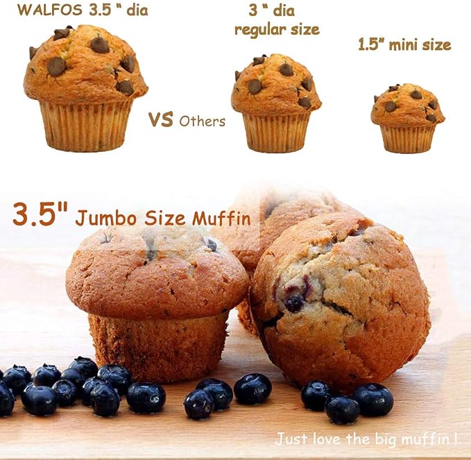 Walfos Silicone Texas Muffin Pan Set- 6 Cup Jumbo Silicone Cupcake Pan, Non-Stick, Just Release! Perfect for Egg Muffin, Big Cupcake - BPA Free and Dishwasher Safe, Set of 2