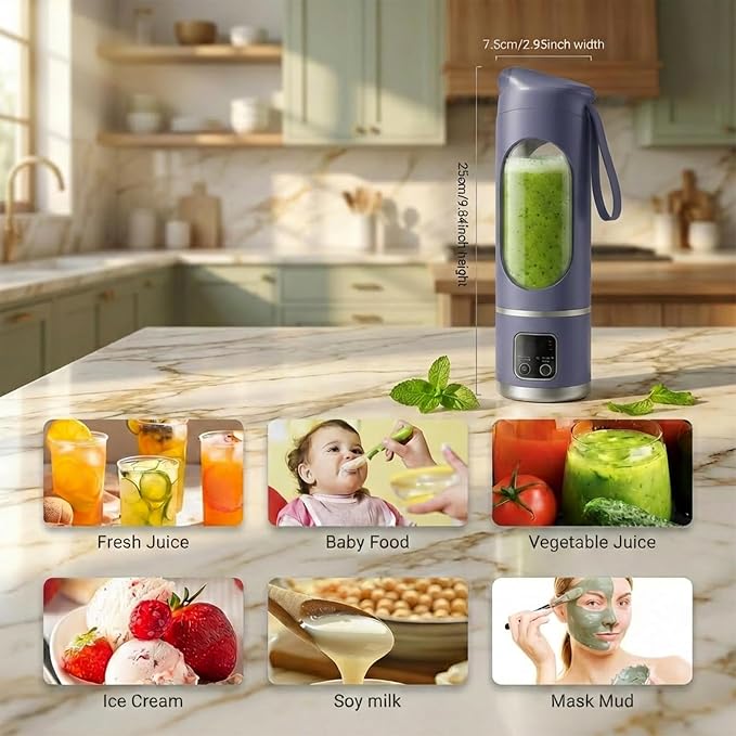 Lilogi Portable Blender, 500ML Blenders for Smoothies with LED Display | 12-Blade USB-C Rechargeable Blender, Travel Blender Cup for any kitchen, office, outdoor, travel, gym or sports
