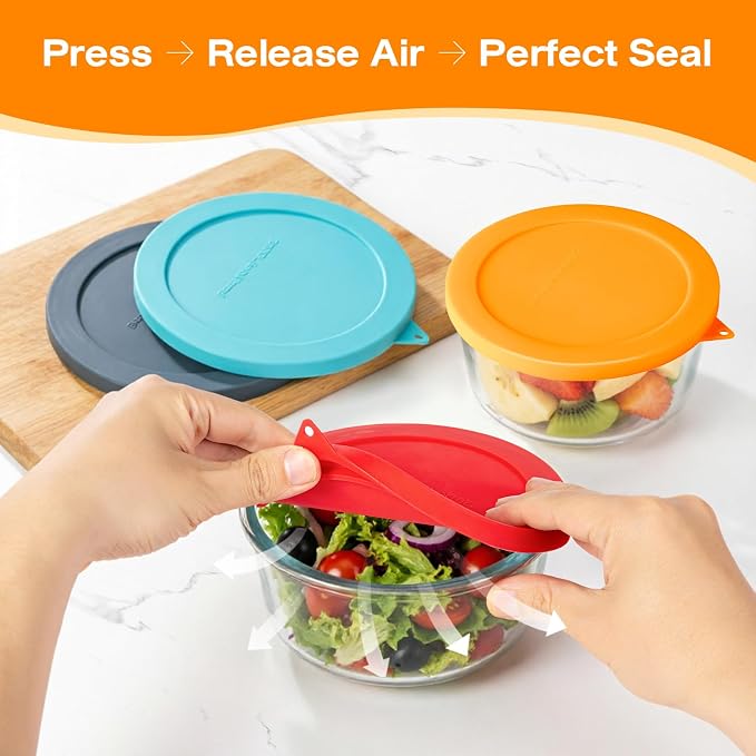 Silicone Lids Replacement for Snapware 7201R 4 Cup Round Glass Storage Containers (Containers Not Included) (Mix - 4 Pack)