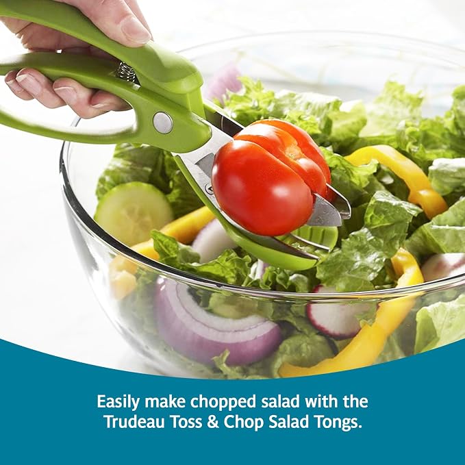 Trudeau Toss and Chop Salad Tongs, Stainless Steel - Multi-Function Salad Servers for Easy Tossing, Chopping, and Mixing - Durable and Ergonomic Design for Kitchen Use