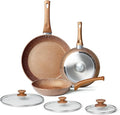 Innerwell Nonstick Ceramic Frying Pans Skillets Set with Lid 8"+9.5"+11" | No Toxic Egg Omelette Frying Pan Set, All Stove Compatible, Healthy Granite Induction Cooking Pan, PFOA & PFAS Free, Gold