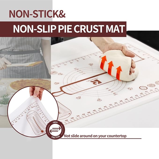 Silicone Baking Mat 20"L x 28"W, Extra Thick Dough Rolling Pad with Measurements and Edge Heightening, Non-stick Food Grade Silicone Pastry Mat for Pastry, Bread, Cookies (Transparent)