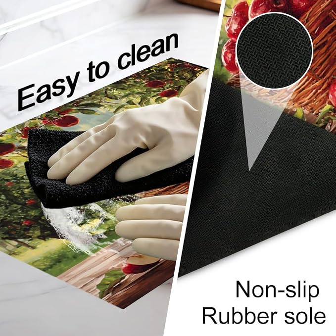 Farmhouse Apple Stove Top Cover 28x20 Inch Decorative Kitchen Cover | Heat Resistant Cooktop Protector Mat with Non-Slip Backing, Scratch Protection and Countertop Drying Mat.