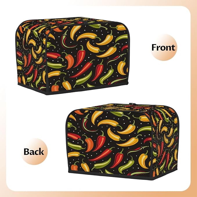 2 Slice Toaster Cover Chili Pepper Cartoon Toaster Covers Two Slice Wide Slot Waterproof and Dustproof Covers for Wide Slot Toasters and Small Appliances Kitchen Decor Gifts