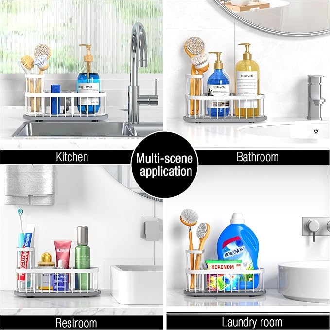 Sink Caddy Kitchen Sink Organizer, Sponge & Brush Holder, Stone Drying Mat | Space-Saving Sink Sponge Holder with Full-Size Tool Storage, Fits Most Sinks, Kitchen Sink Accessory and Countertop Organizer