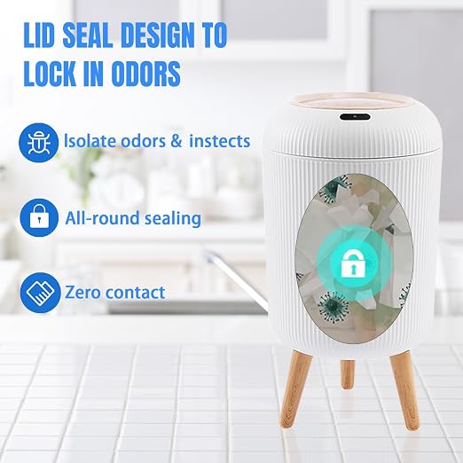 URALFA Automatic Bathroom Trash Can with Lid, 3 Gal Motion Sensor Trah Can | Touchless Sensor Garbage Can, Auto Trash Bin with Removable Legs, Smart Waste Basket for Bedroom, Office, Restroom, White