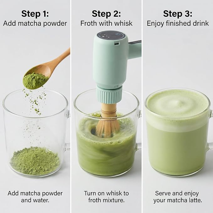 Clay&Fire Matcha Whisk, Portable Electric Powered Whisk for Matcha Powder | Versatile Matcha Shaker for Cooking Tasks, Making Cakes,Whipping Cream (Sage green)