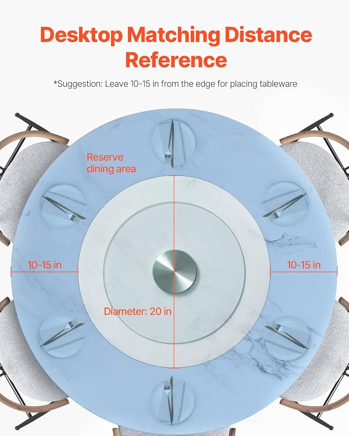 VEVOR 20 in Glass Lazy Susan Turntable, 360° Rotation Round Clear Tabletop Rotating Tray, Tempered Glass Dining Table Centerpiece, Smooth and Silent Spin, for Family Gatherings, Banquets & Weddings