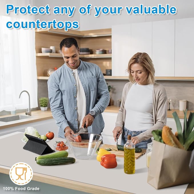 Silicone Mats for Kitchen Counter 47"x23.6"x0.08”, Largest Heat Resistant Mat Shipped Rolled Up Kitchen Island Silicone Countertop Protector Mat Nonslip Extra Large Counter Mat, Light Gray | Largest Size, Heat Resistant, Nonslip, Extra Large Countertop...