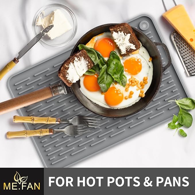 ME.FAN Silicone Dish Drying Mat for Kitchen Counter, Dish Drying Pad for Sink, Refrigerator or Drawer, Countertop Protection Pad S - 12'' x 8'' - Grey