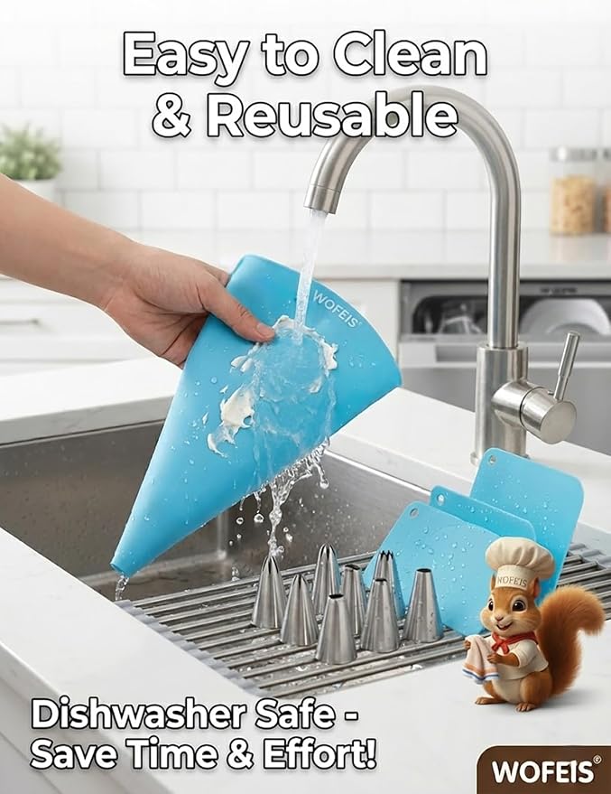 120-Piece Piping Bags and Tips Set with 100 Disposable Bags for Decorating | Thick disposable piping bags, a reusable icing bag and frosting tips create clean cake and cupcake designs with easy cleanup.