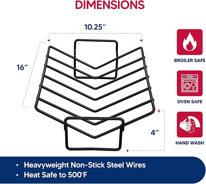 HIC Kitchen Roasting Pro V-Shaped Baking Rack, Nonstick-Coated Steel, For Even Cooking And Juicy Results, 15.75 x 10.25 x 4-Inches