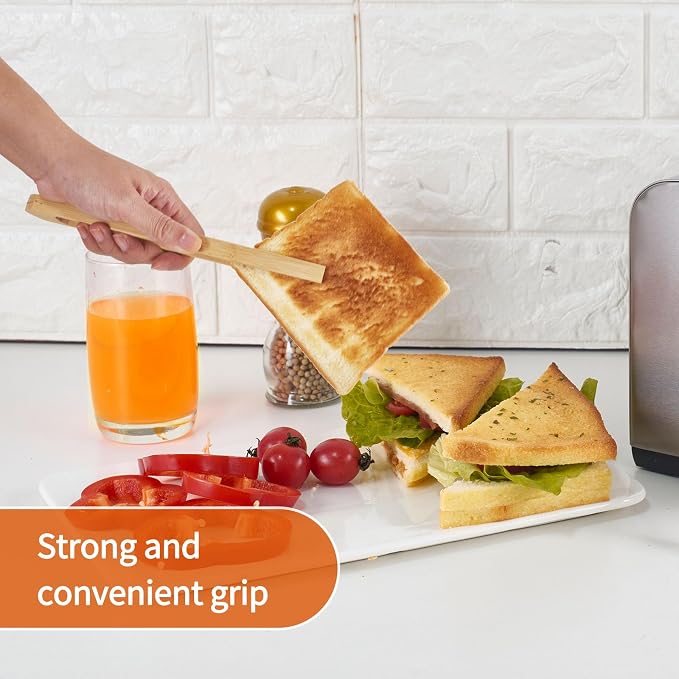 Jowmoy 2 Pieces With Magnet Natural Bamboo Toast Tongs, toast tongs, bamboo tongs,slip Design,for Toaster,Fruits, Bread & Pickles, Kitchen Utensil, Salad, Pasta, Grilling, BBQ.
