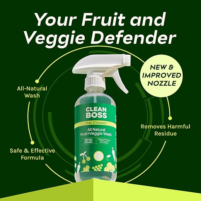 CleanBoss - Eat Cleaner, 12 oz (3 Pack) with one Trigger - Keeps Produce Fresh, Vegan, Gluten Free | Removes Harmful Residue and Parasites - Keeps Produce Fresh Up to 5X Longer - Includes One Trigger - Vegan, Gluten Free