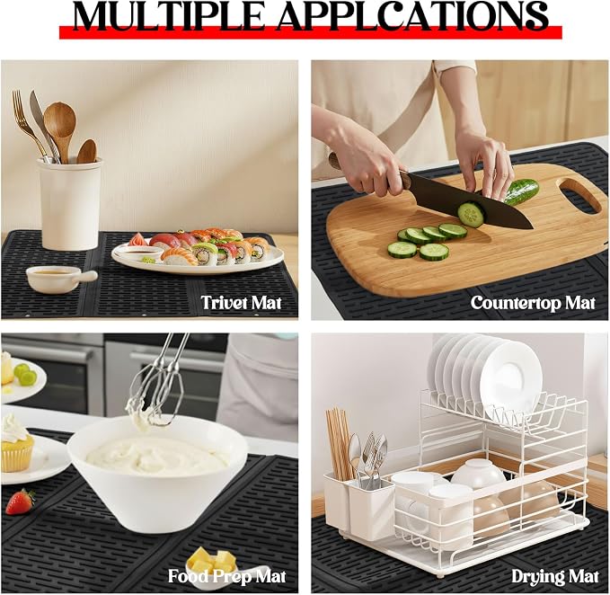 Suclain Stove Top Cover for Electric Stove 28" x 20" Foldable Glass Cooktop Protector Black Flat Silicone Mat Induction Ceramic Cooktop Oven Top Cover Dish Drying Mat for Christmas gifts
