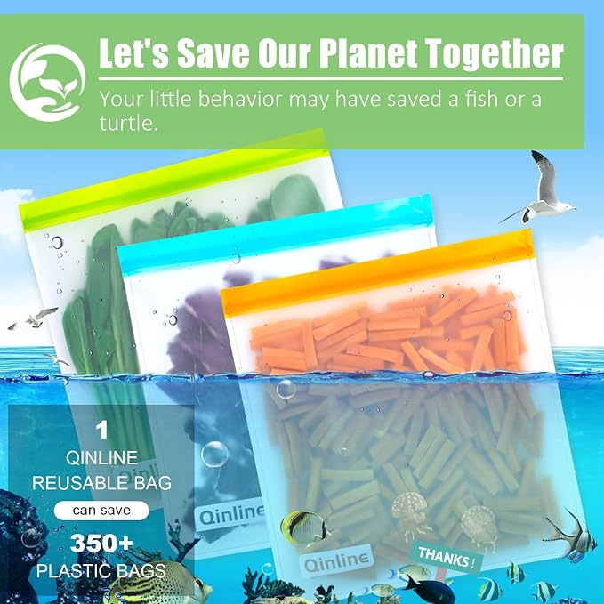 Reusable Gallon Food Storage Bags - 10 Pack Extra Thick Gallon Freezer Leakproof Plastic Free Lunch Bag