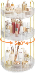 Rotating Rotating Makeup Organizer Countertop, Skincare Organizers | Spinning Perfume Tray Stand, Makeup Storage Organizer for Vanity, Bathroom Organizer and Storage, Lazy Susan, 3 Tier, Clear