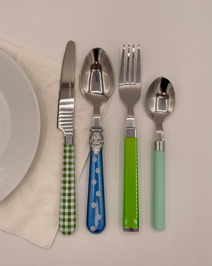 Gypsy Color Eclectic Blue & Green Mix & Match Stainless Steel Flatware Collection, Set of 16
