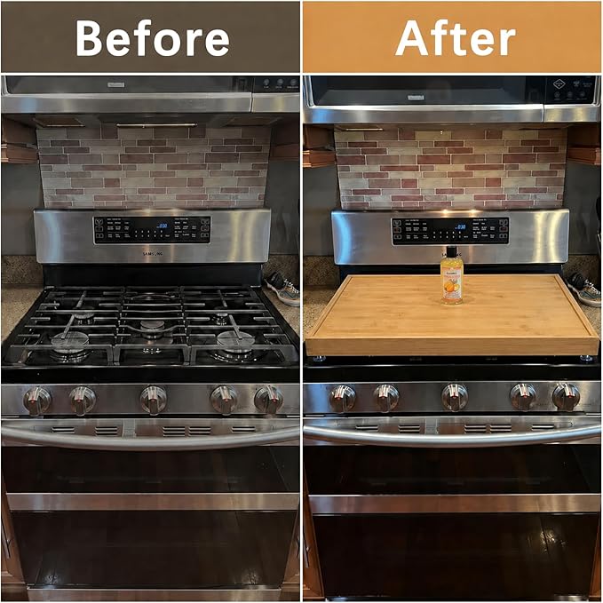 YUHFERA Stove Cover Board for Gas Stovetop - 30" x 22" Noodle Board Electric Stove Cover for RV Stove Top, Extra Countertop Space for Kitchen Stovetop (Bamboo)
