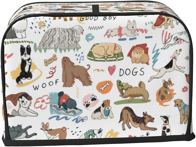 Toaster Cover 4 Slice with Dog Pattern Dustproof Protection | Waterproof Fingerprint Wide Slot Reusable for Kitchen Small Appliance