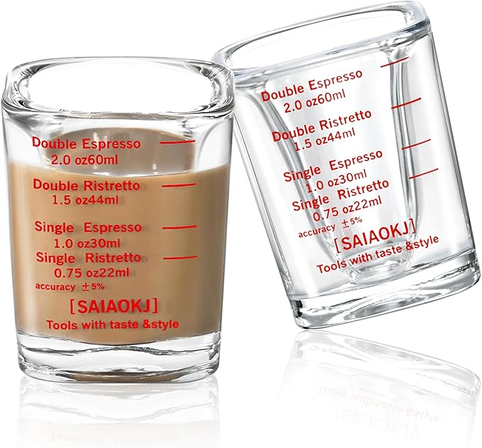 Shot Glass Measuring Cup Set, 2 Pack 2 Oz Square Espresso Glasses (Red) | Square glass measuring cups feature oz, ml, tsp and tbsp markings for espresso, liquor, medicine, desserts and recipes