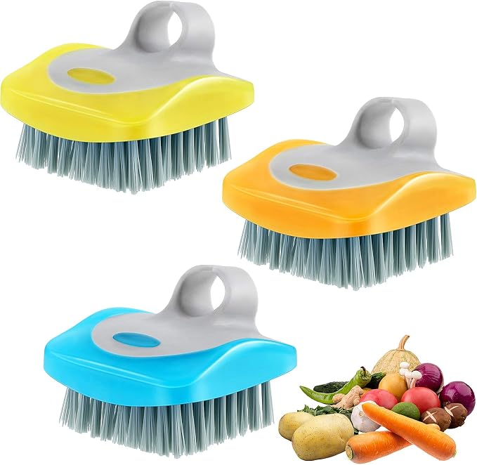 Tatuo 3 Pcs Vegetable Brush Potato Scrubber Vegetable Scrubber for Food | Flexible Bristles Kitchen Brush Silicone Hard and Soft Side Cleaning Fruit Tools for Potatoes, Carrots Kitchen Gadgets Set